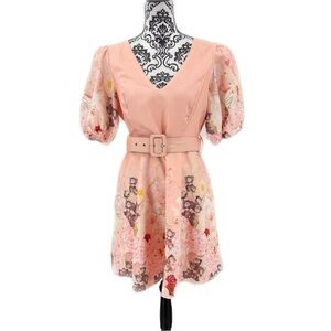 INA Pink Floral Puff Sleeve Belted Mini Dress | Romantic Spring Garden Party